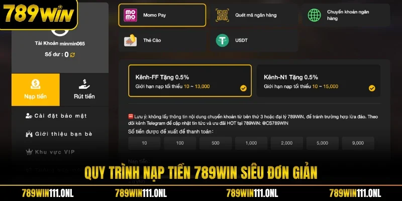 Quy trình nạp tiền 789WIN siêu đơn giản
